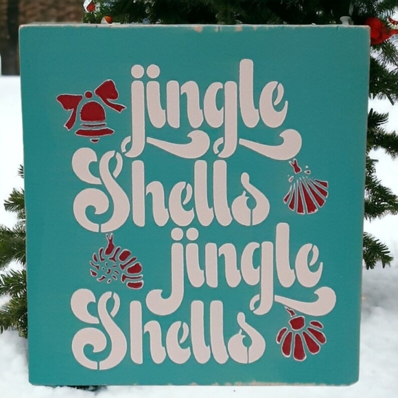 Coastal Christmas Wood Sign 6" Painted Beach Ocean Tiered Tray Shelf Sitter - Picture 9 of 13